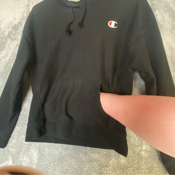 Champion Reverse Weave Black Hoodie Women’s Small Stretch Side Panel Classic Fit - Picture 9 of 14